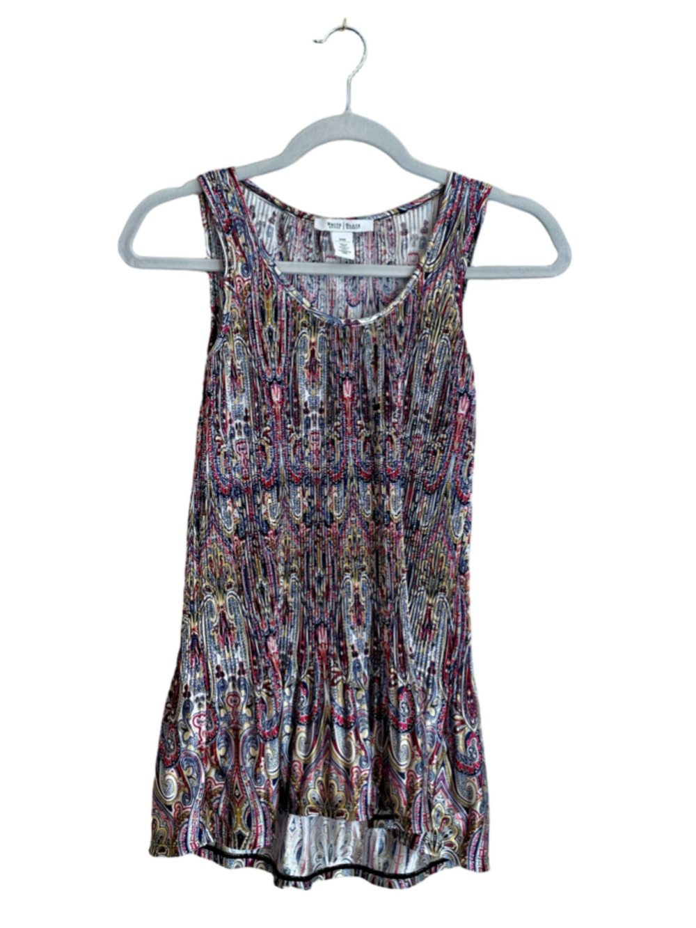 WHBM White House Black Market XXS Paisley Pleated Sleeveless Blouse Top